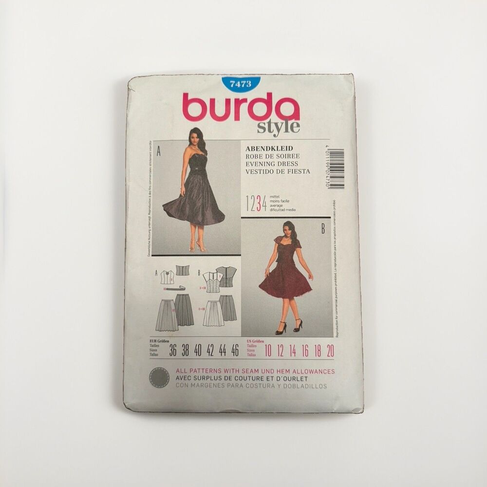 Burda Sewing Pattern 7473 Evening Dresses Size 10 12 14 16 18 20